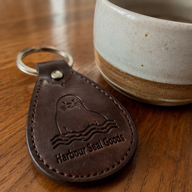 Leather keychains with logo — customer photo